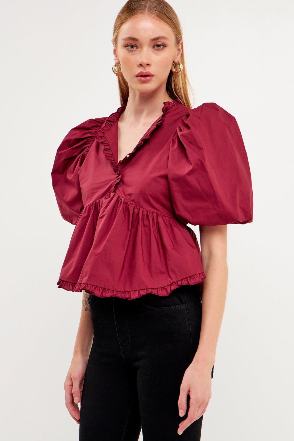 Puff Sleeve Peplum Top – Endless Rose