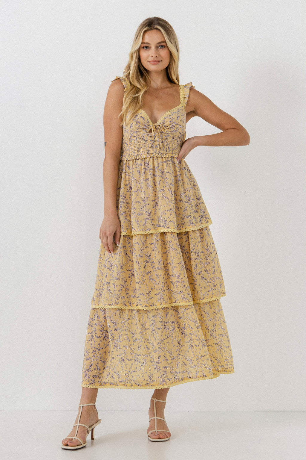 Floral Lace Trim Detail Maxi Dress