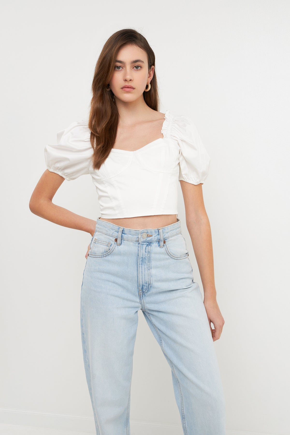 Short Puff Sleeve Cropped Top