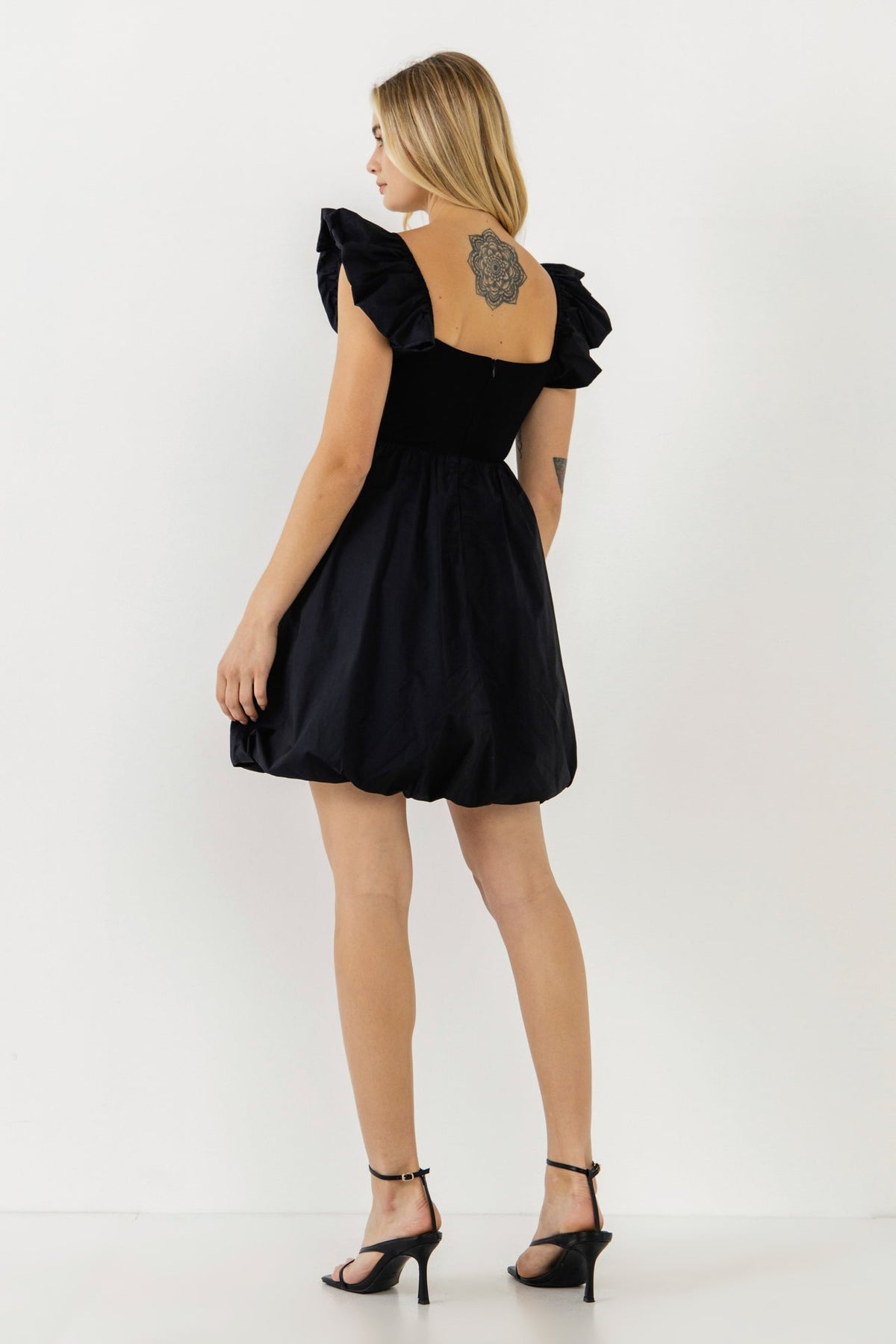 Mix Media Balloon Detail Mini Dress