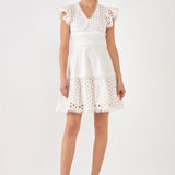 Eyelet Mixed Media Mini Dress