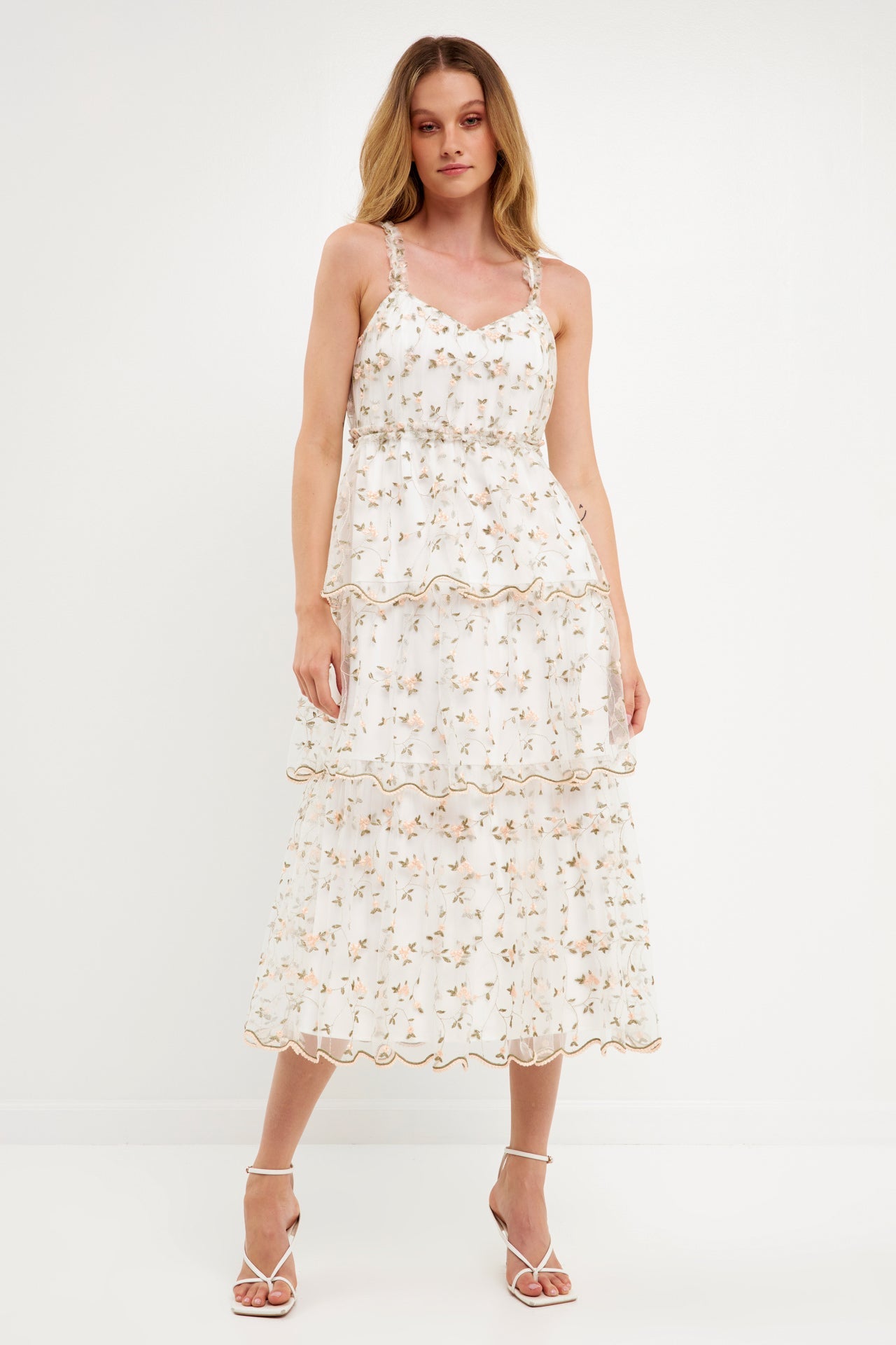 Endless Rose - Floral Embroidery Scalloped Hem Tiered Dress - Dresses in Women's Clothing available at endlessrose.com