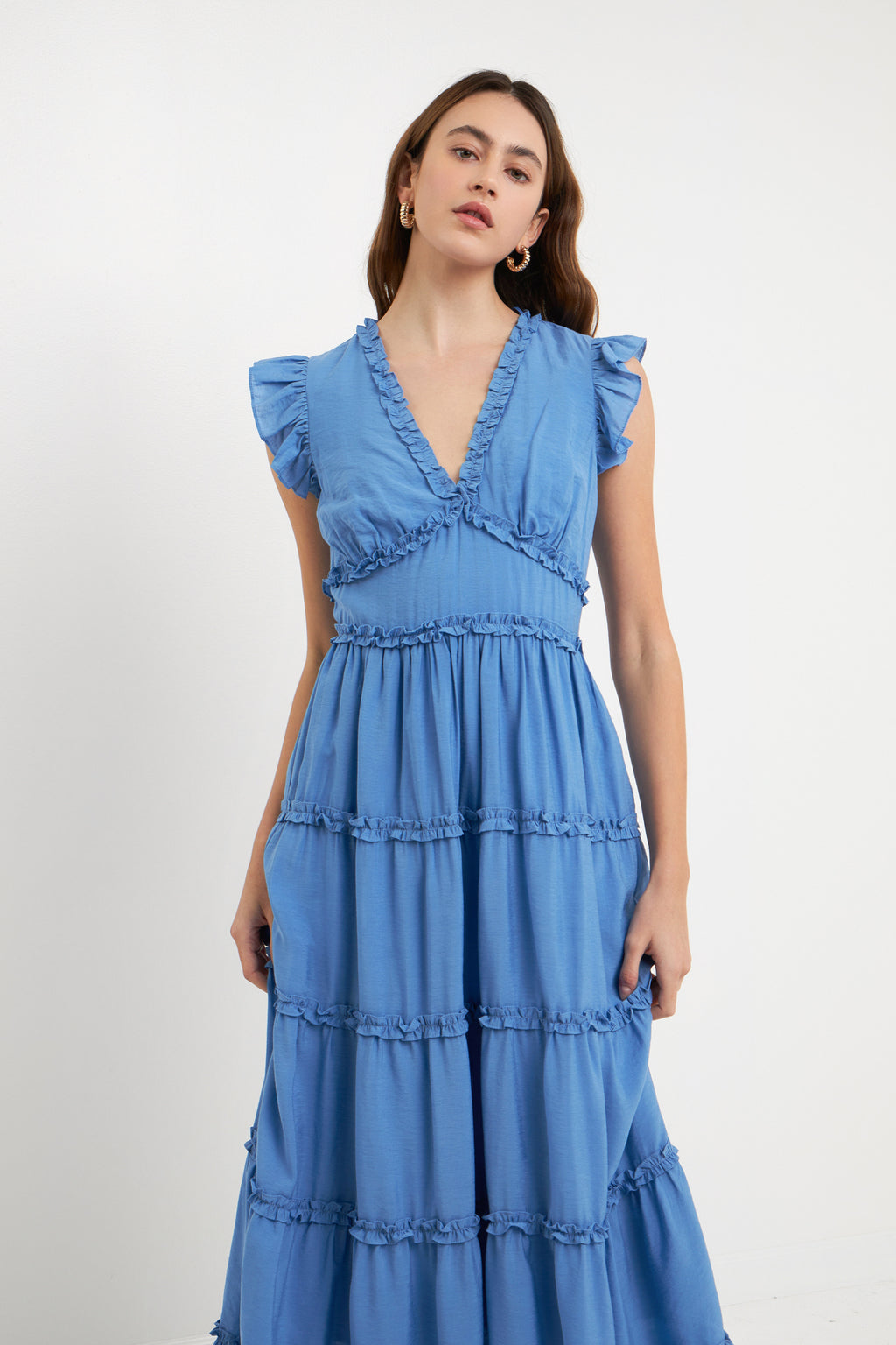 Ruffle Detail Tiered Long Dress