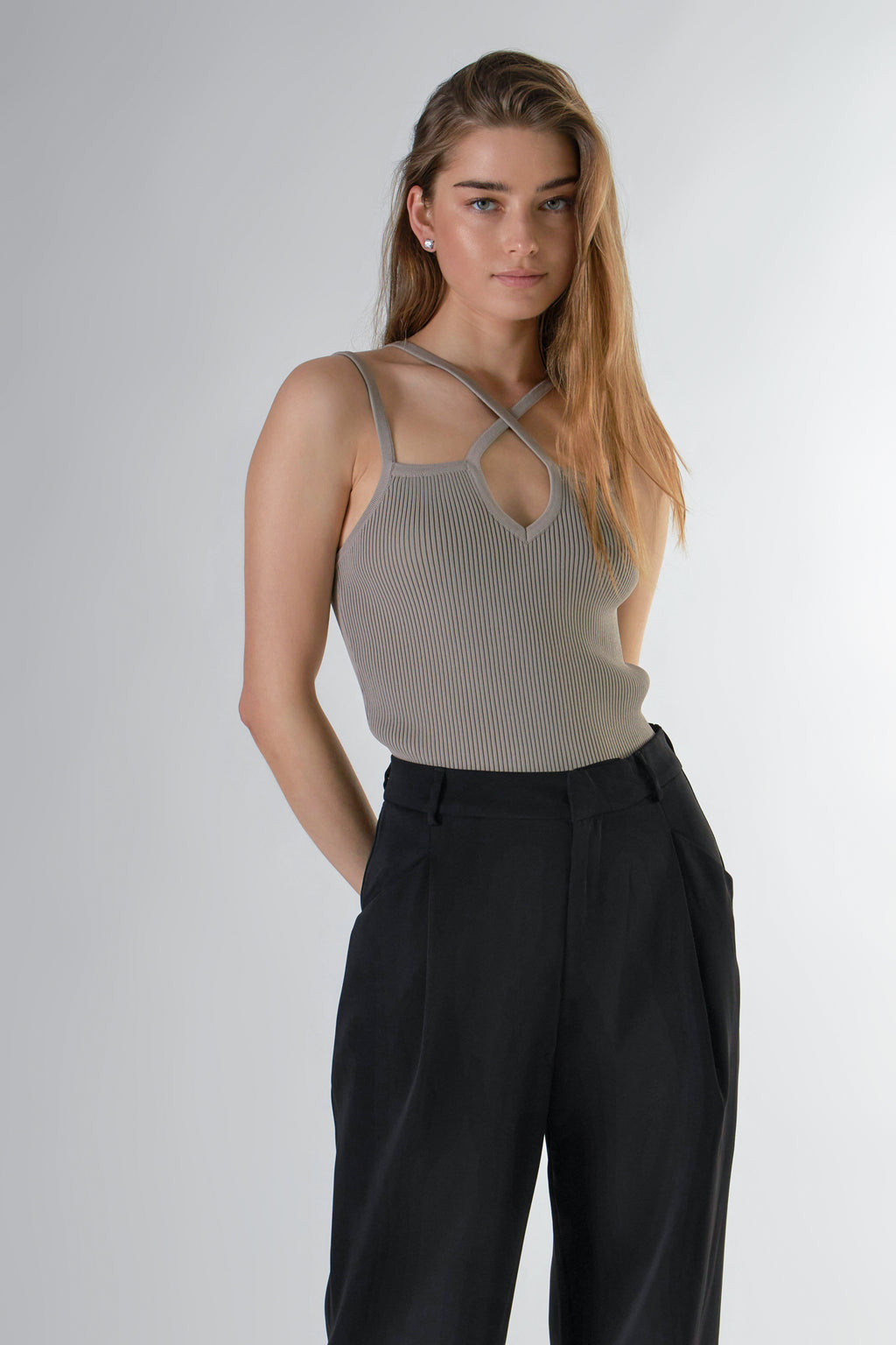 Strap Detail Fitted Knit Top
