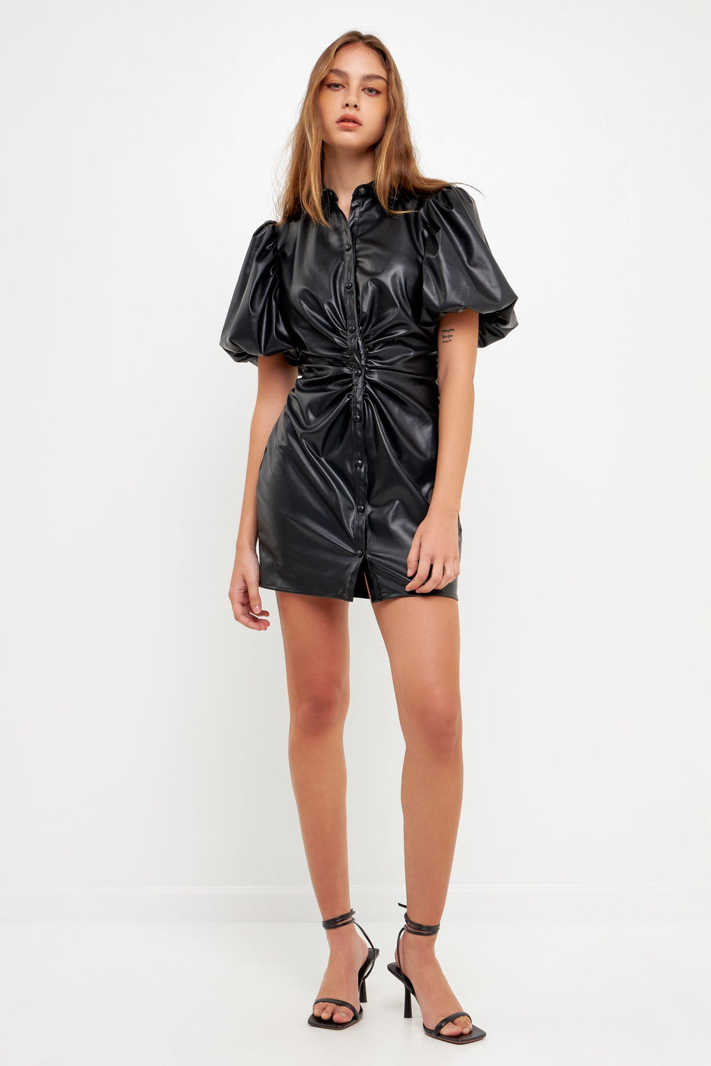 Short-Sleeve Faux Leather Mini Dress