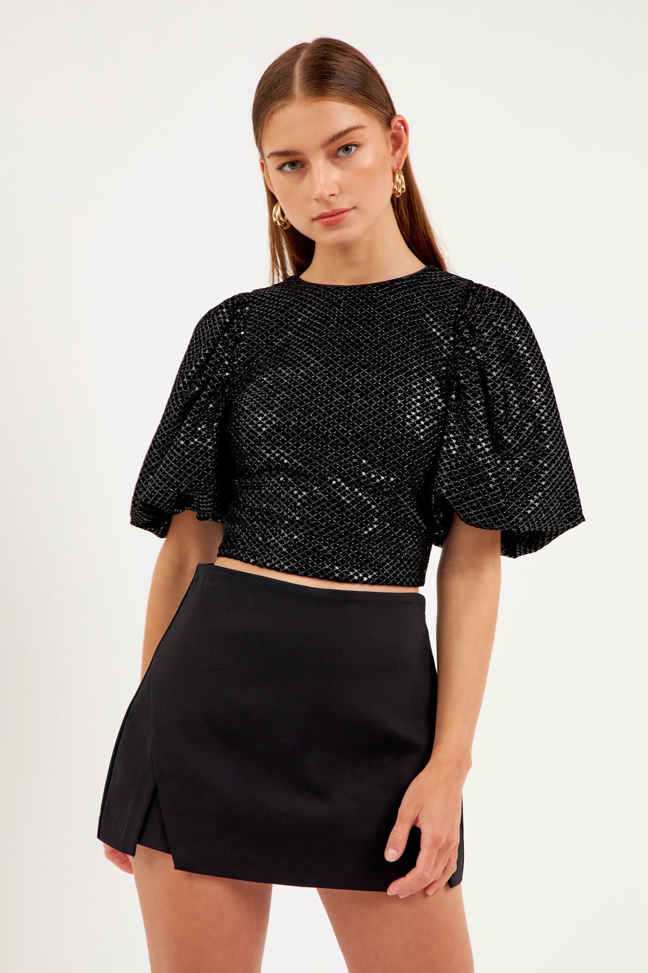 Short Sleeve Sequin Crop Top Endless Rose