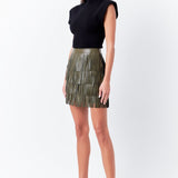 Leather Fringe Mini Skirt
