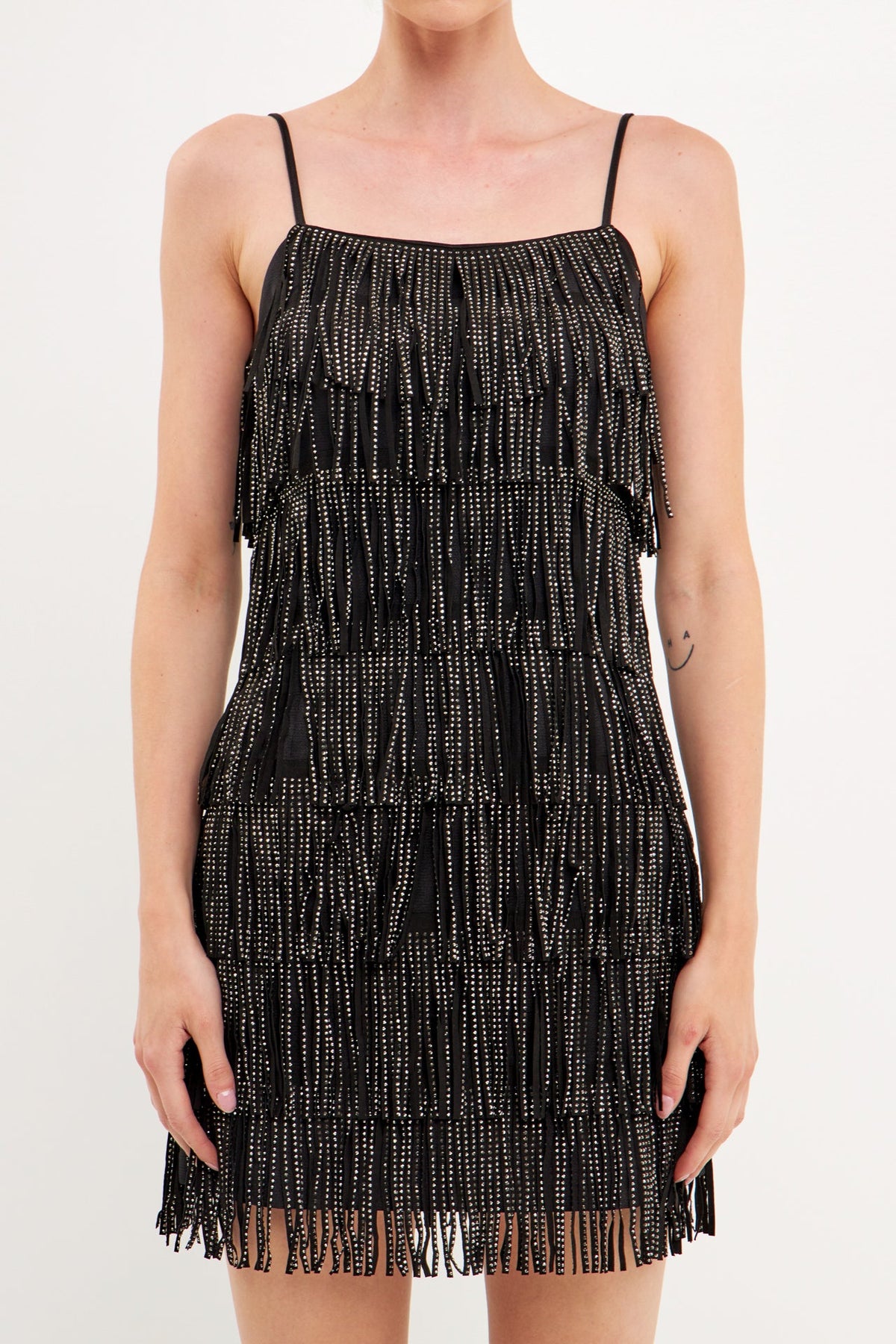Rhinestone Suede Fringe Mini Dress