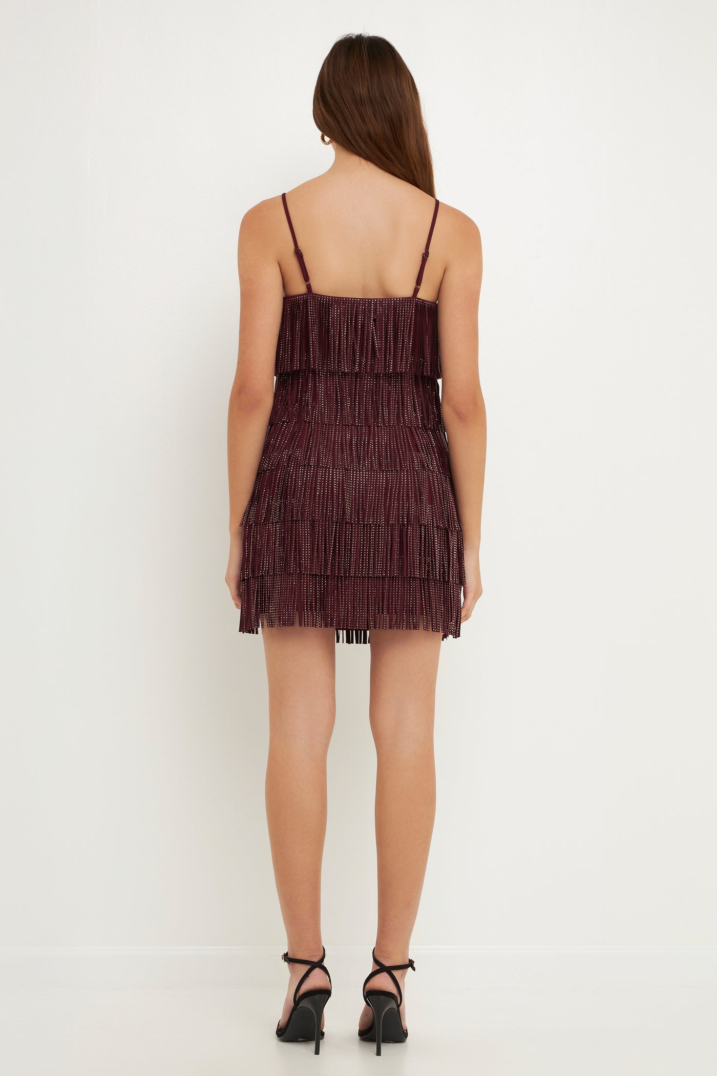 Rhinestone Suede Fringe Mini Dress – Endless Rose