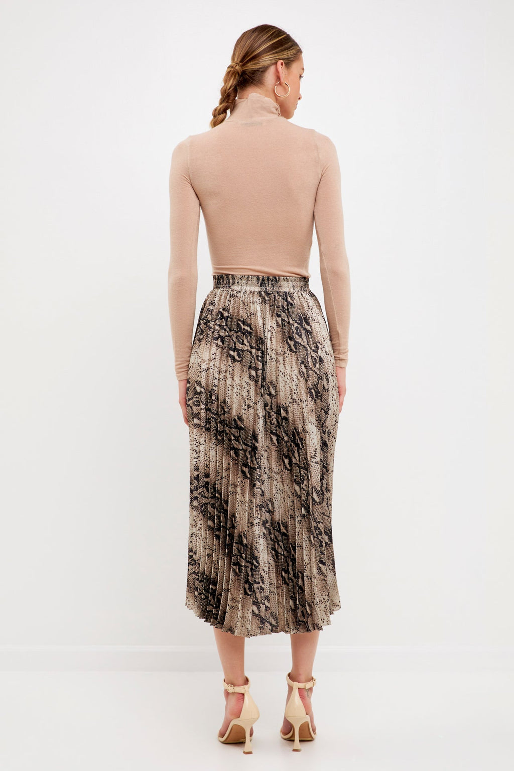 Snakeskin Pleated Midi Skirt