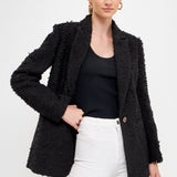 Feather-Trimmed Tweed Blazer