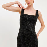 Chain-Trimmed Tweed Mini Dress