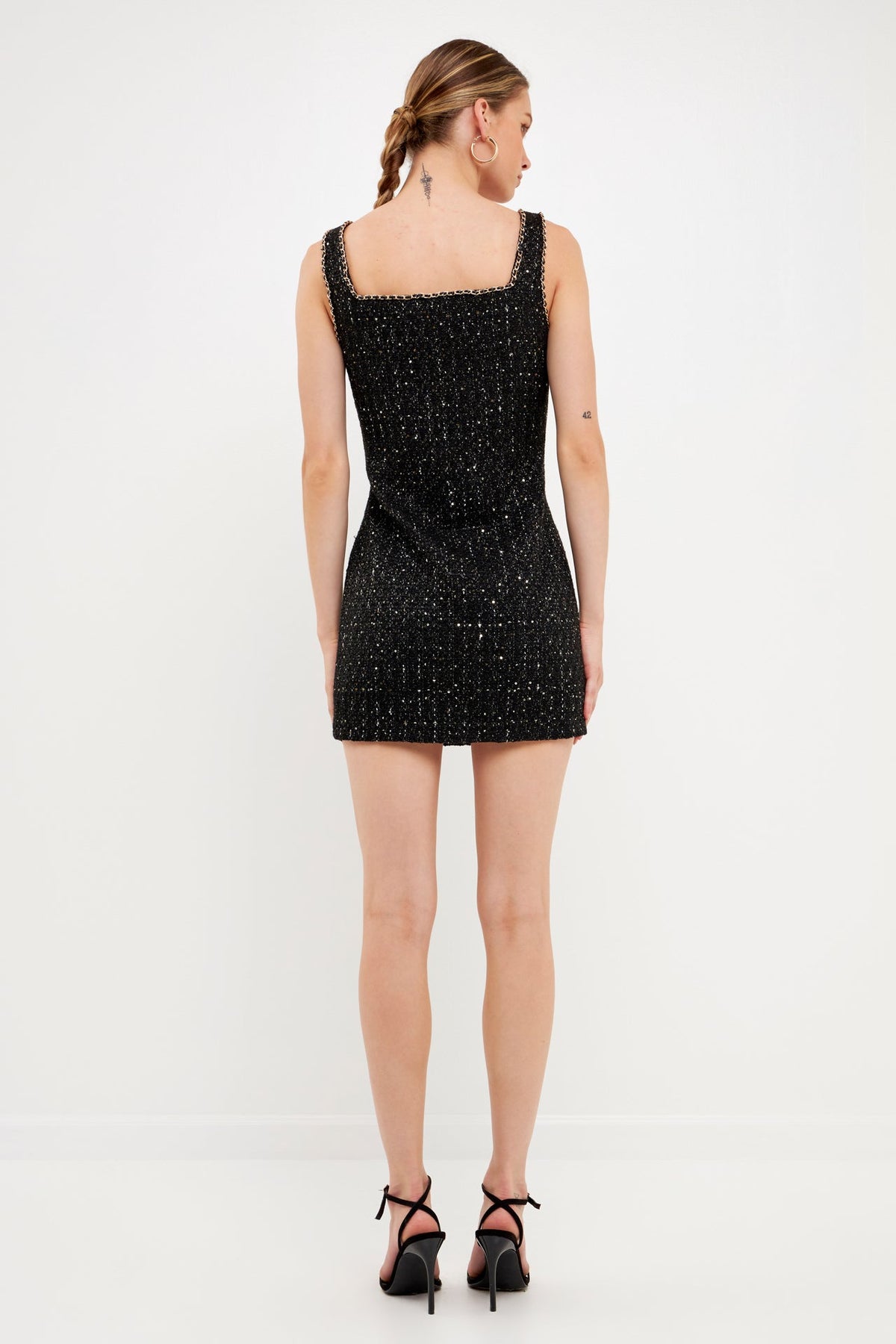 Chain-Trimmed Tweed Mini Dress