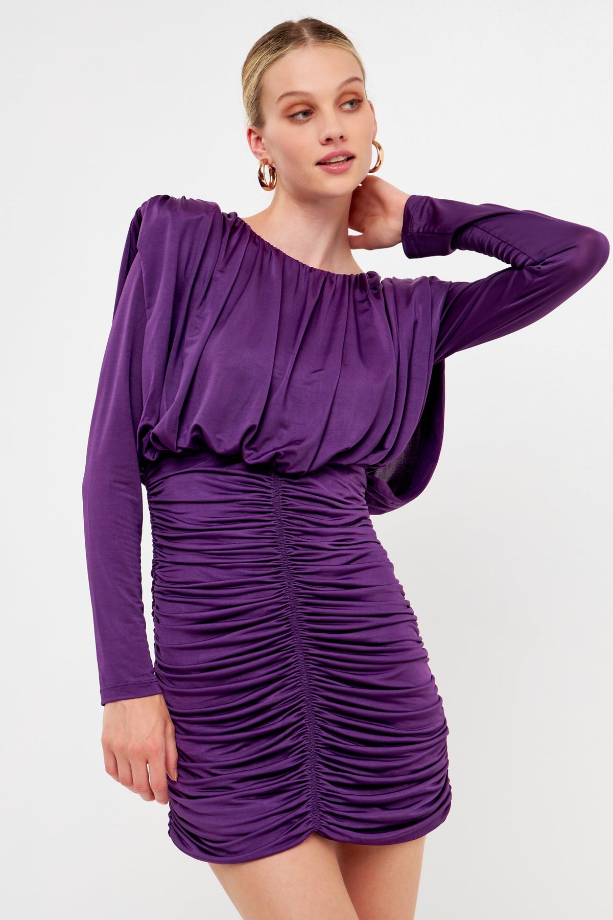 Long-Sleeve Ruched Mini Dress