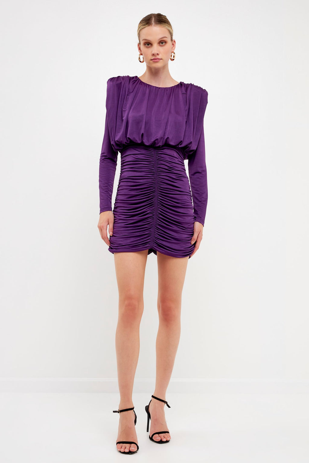 Long-Sleeve Ruched Mini Dress