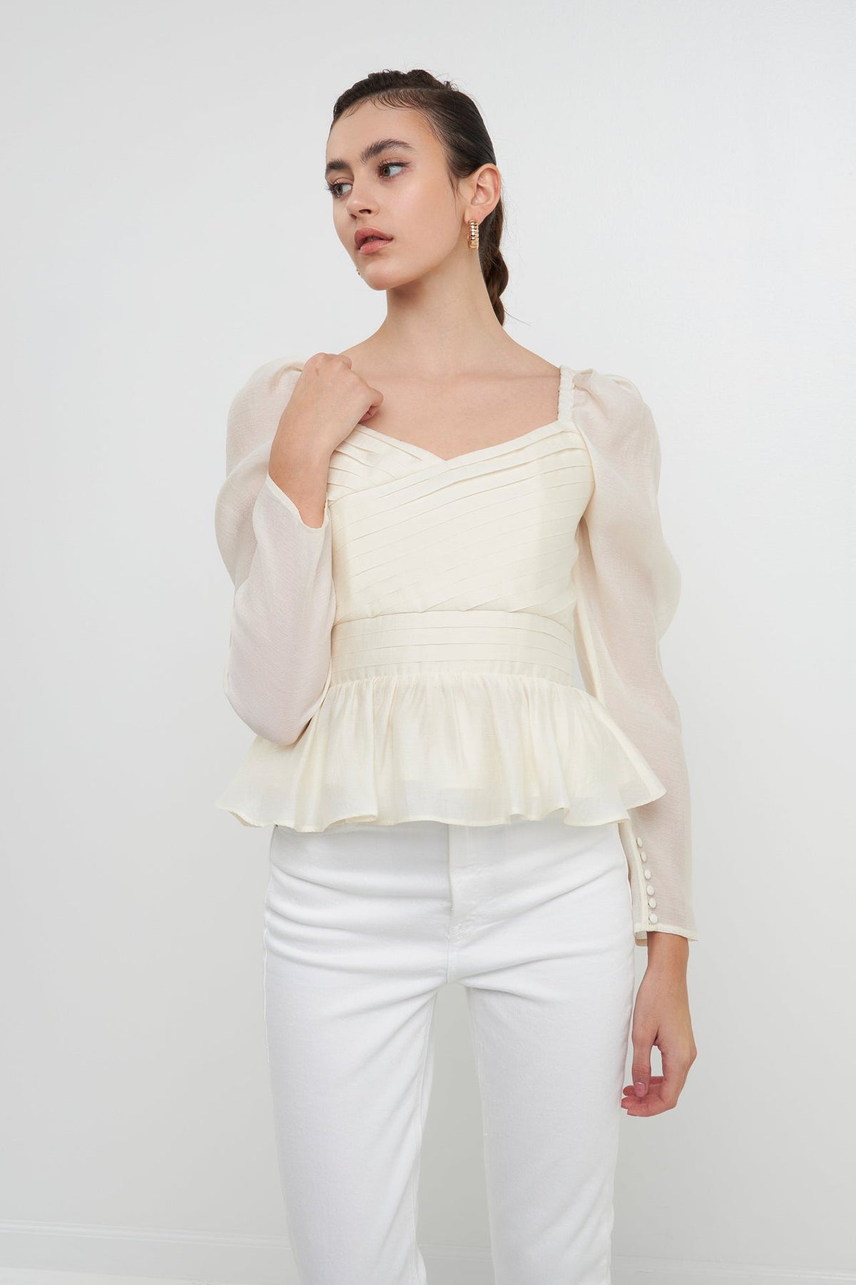 Long-Sleeve Peplum Top