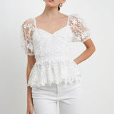 Floral Embroidered Lace Peplum Top