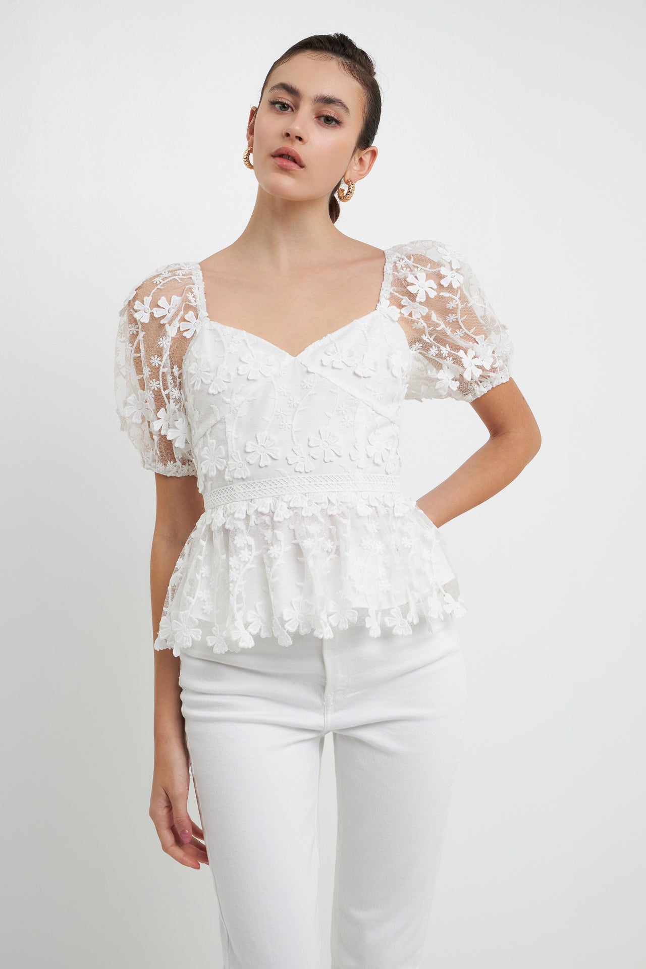 Floral Embroidered Lace Peplum Top – Endless Rose
