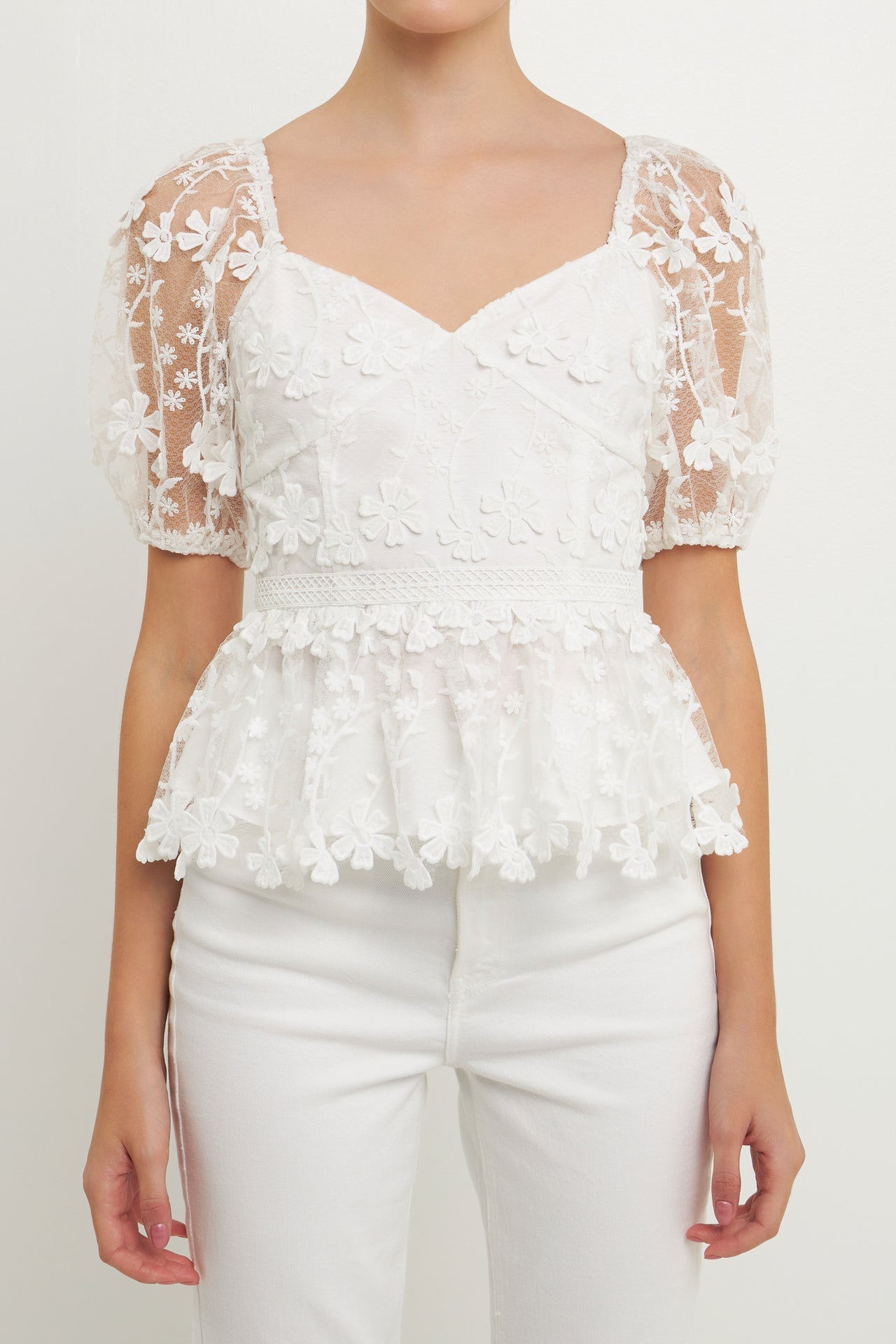 Endless Rose - Floral Embroidered Lace Peplum Top - Tops in Women's Clothing available at endlessrose.com