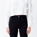 ENDLESS ROSE-Feather Detail Cropped Sweater-SWEATERS & KNITS available at Objectrare