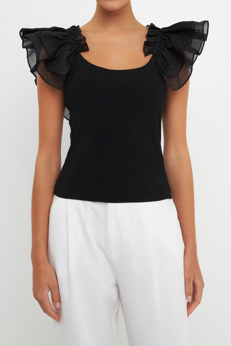 Endless Rose - Organza Ruffle with Knit Top - Tops in Women's Clothing available at endlessrose.com