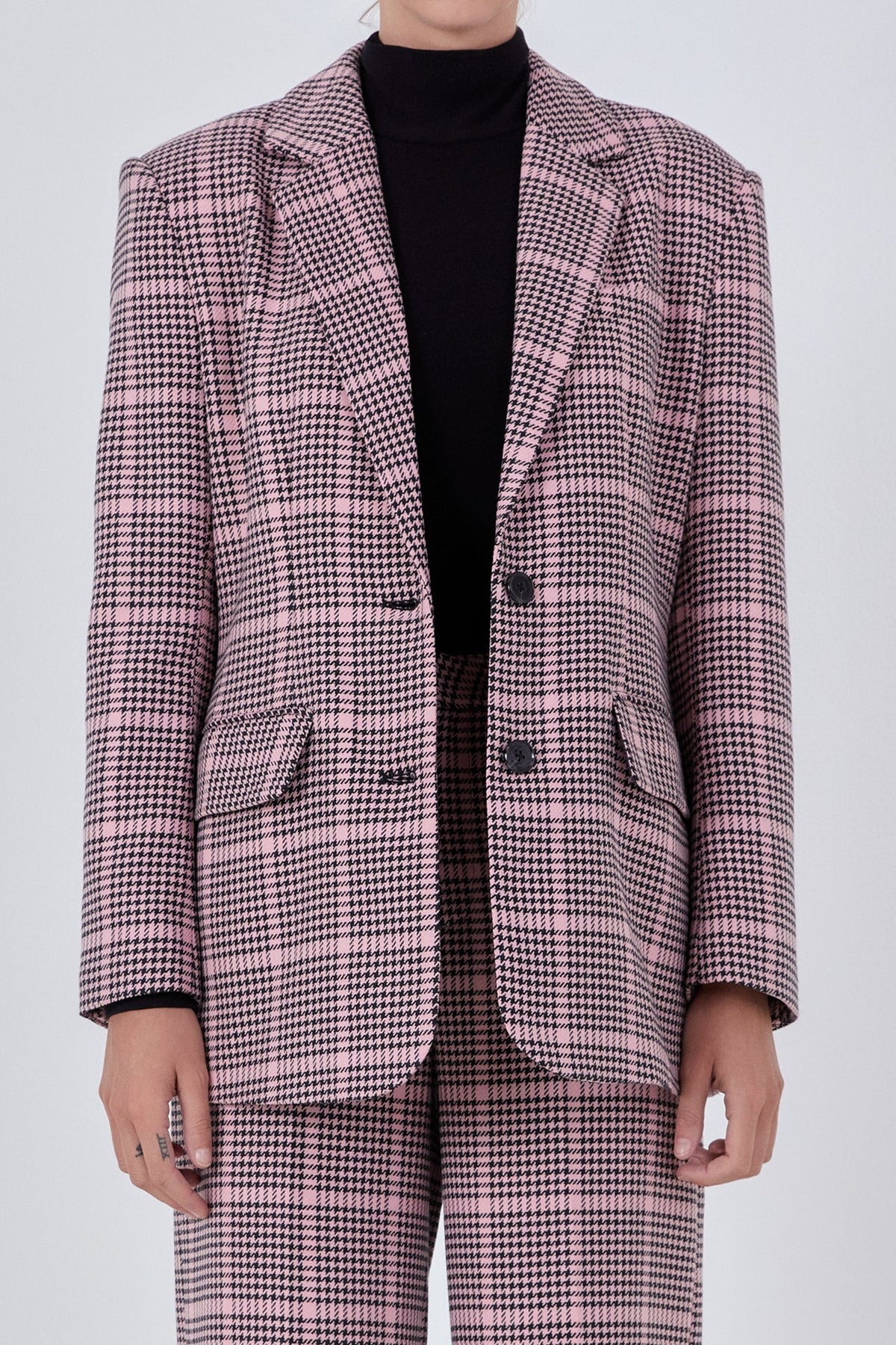 ENDLESS ROSE-Houndstooth Oversize Blazer-BLAZERS available at Objectrare