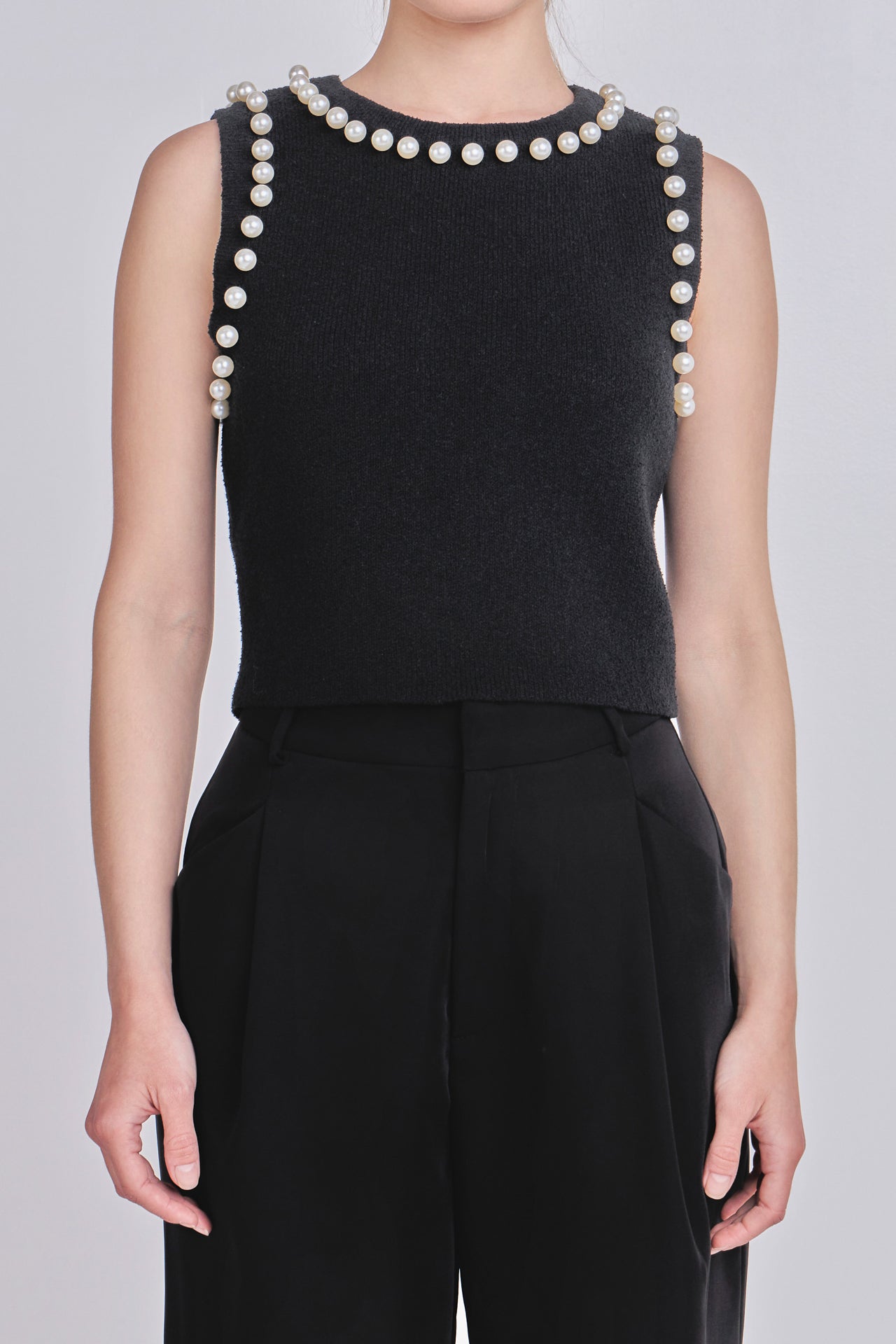 ENDLESS ROSE - Pearl Detail Knit Tank Top - TOPS available at Objectrare