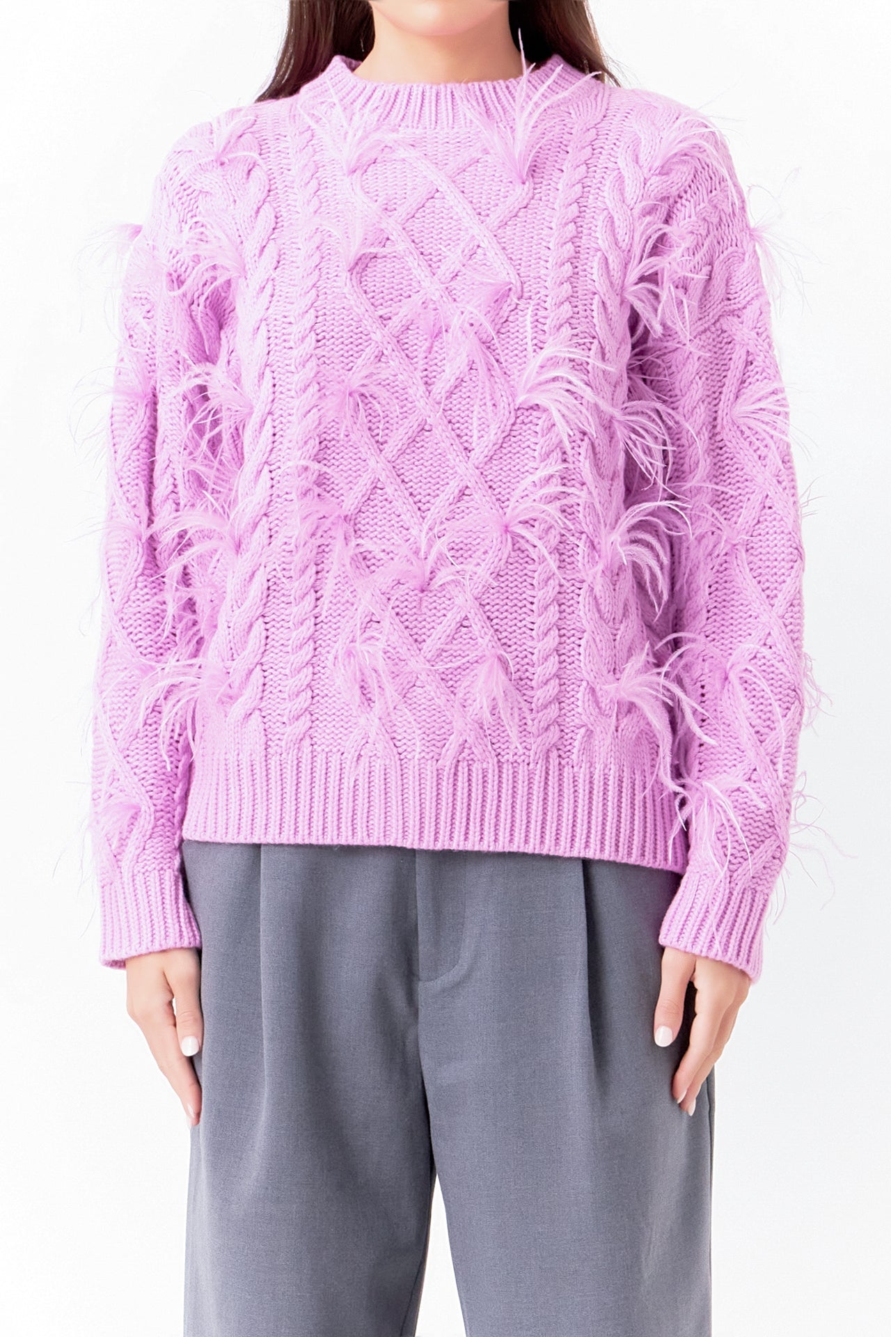 ENDLESS ROSE-Feather Detail Sweater-SWEATERS & KNITS available at Objectrare