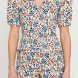 ENDLESS ROSE - Floral Print V-neck Top - TOPS available at Objectrare