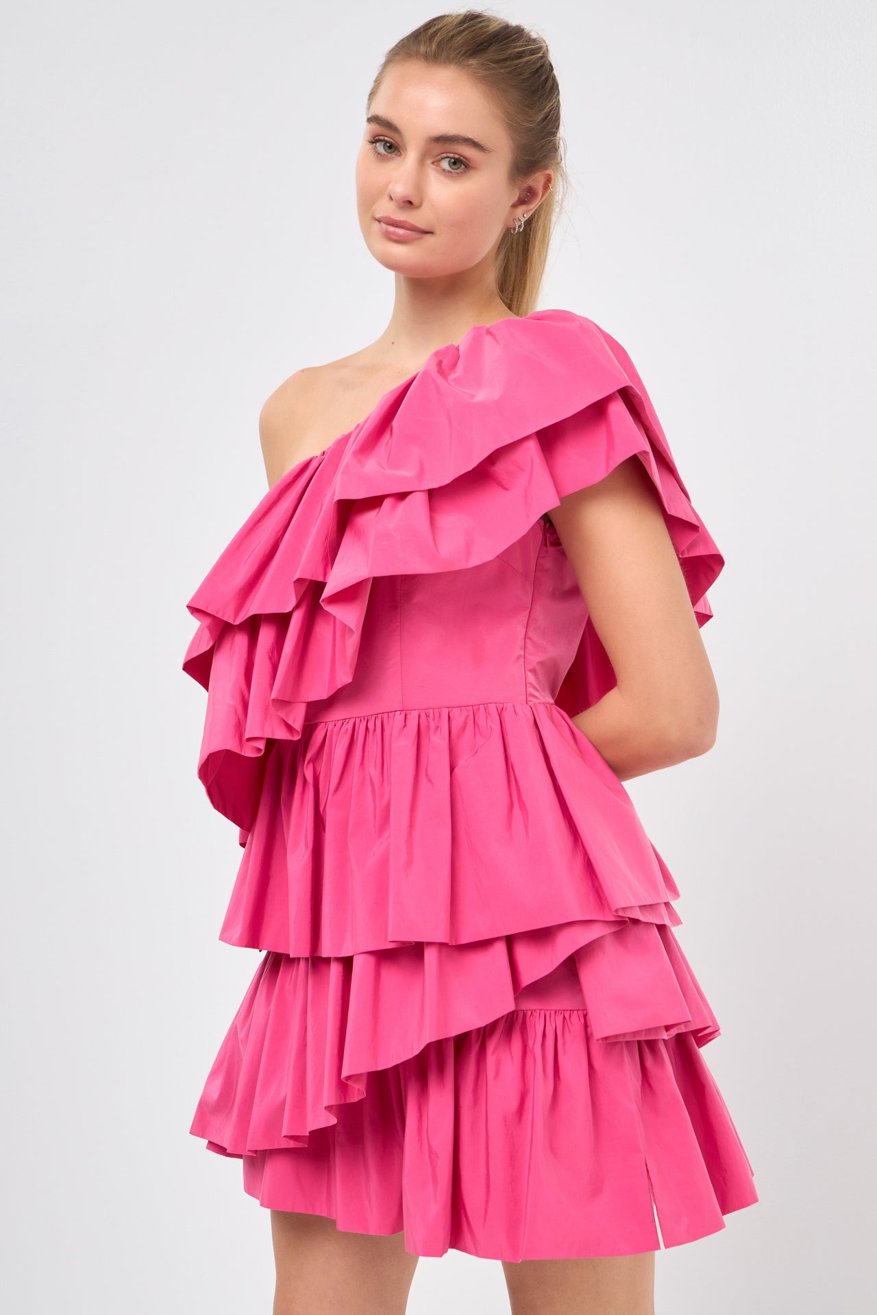 Endless Rose - One-Shoulder Ruffled Mini Dress Lilac / M Endless Rose - One-Shoulder Ruffled Mini Dress Lilac / M