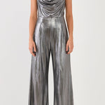 ENDLESS ROSE - Cowl Neck Cami Bodice Metallic Jumpsuit - JUMPSUITS available at Objectrare