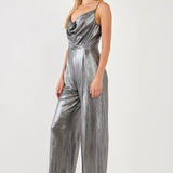 ENDLESS ROSE - Cowl Neck Cami Bodice Metallic Jumpsuit - JUMPSUITS available at Objectrare
