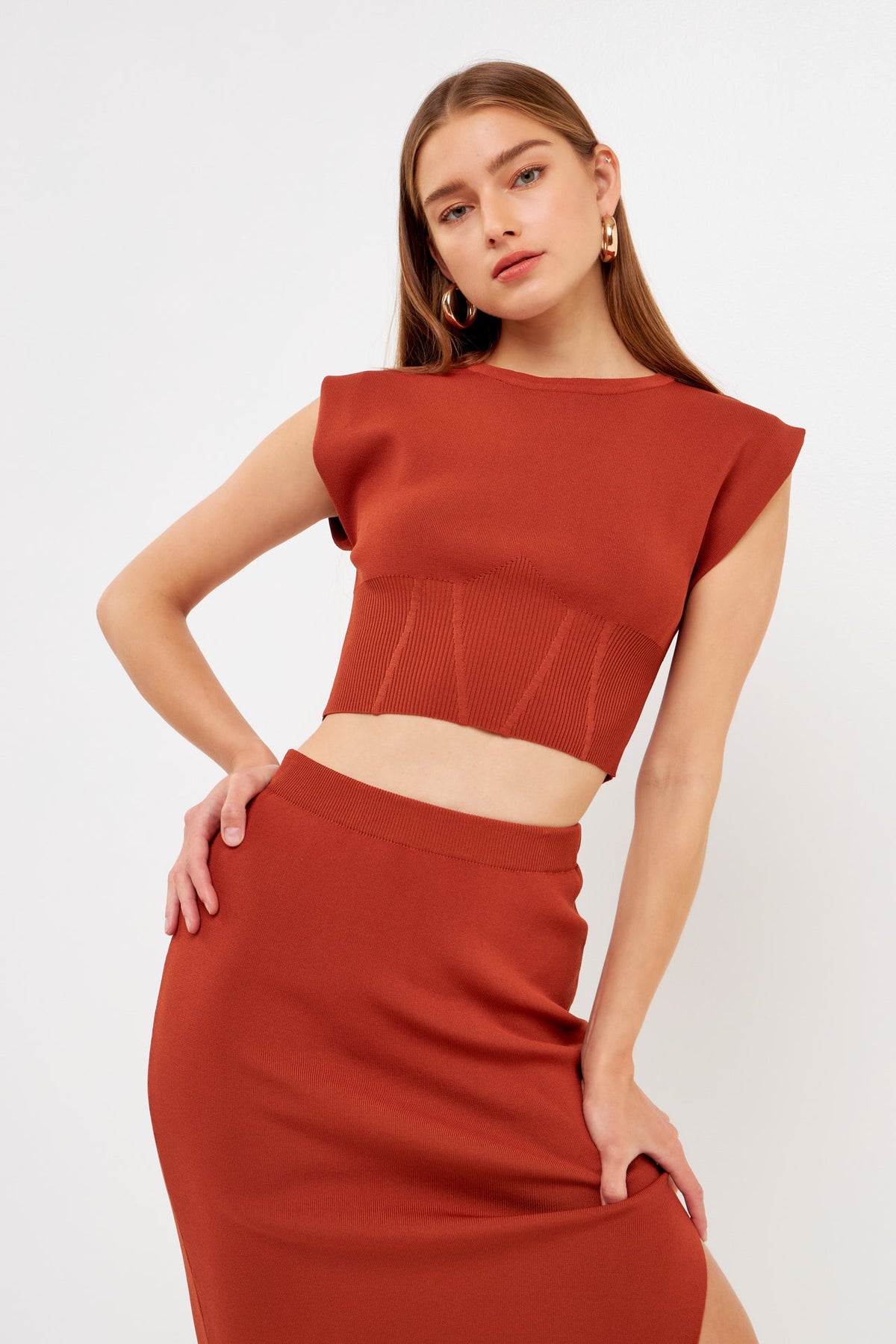 Cinched Waist Sleeveless Knit Top