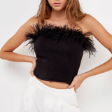 Strapless Knit Feather Top