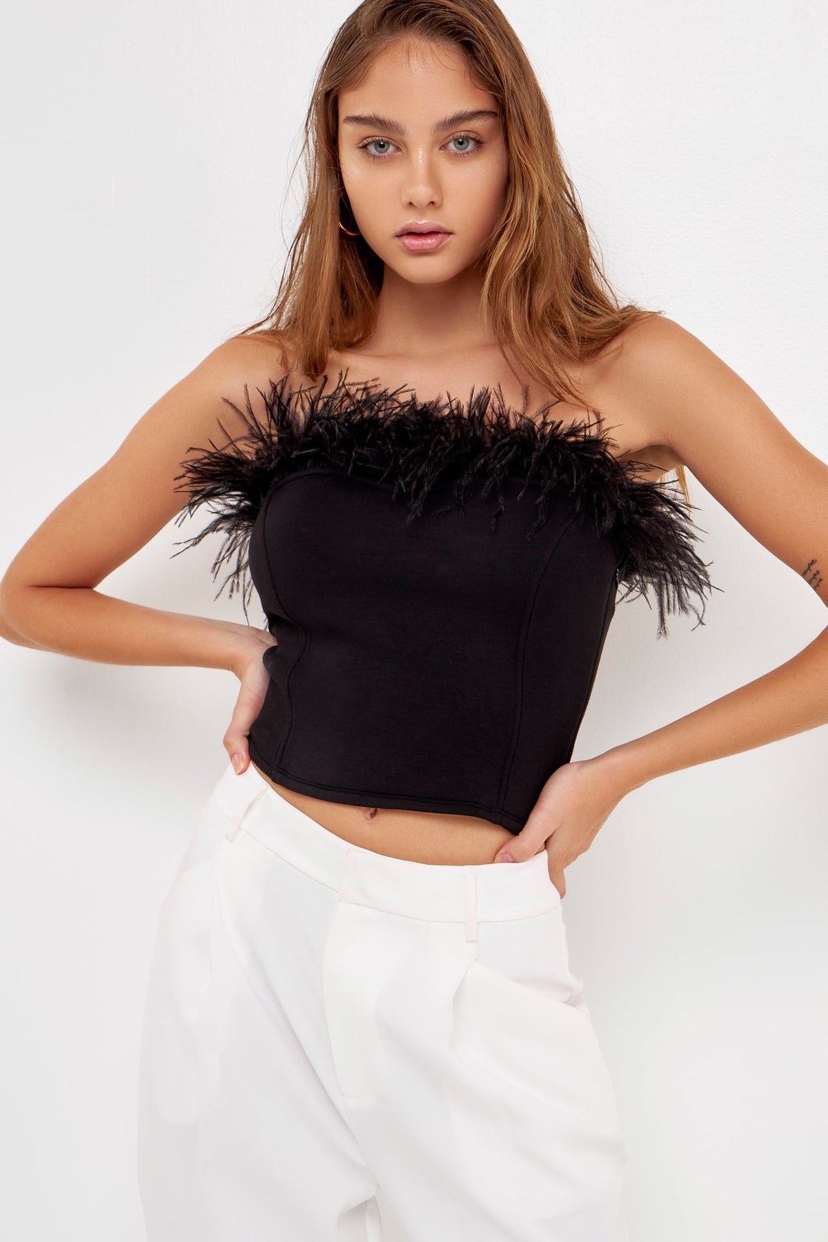 Strapless Knit Feather Top