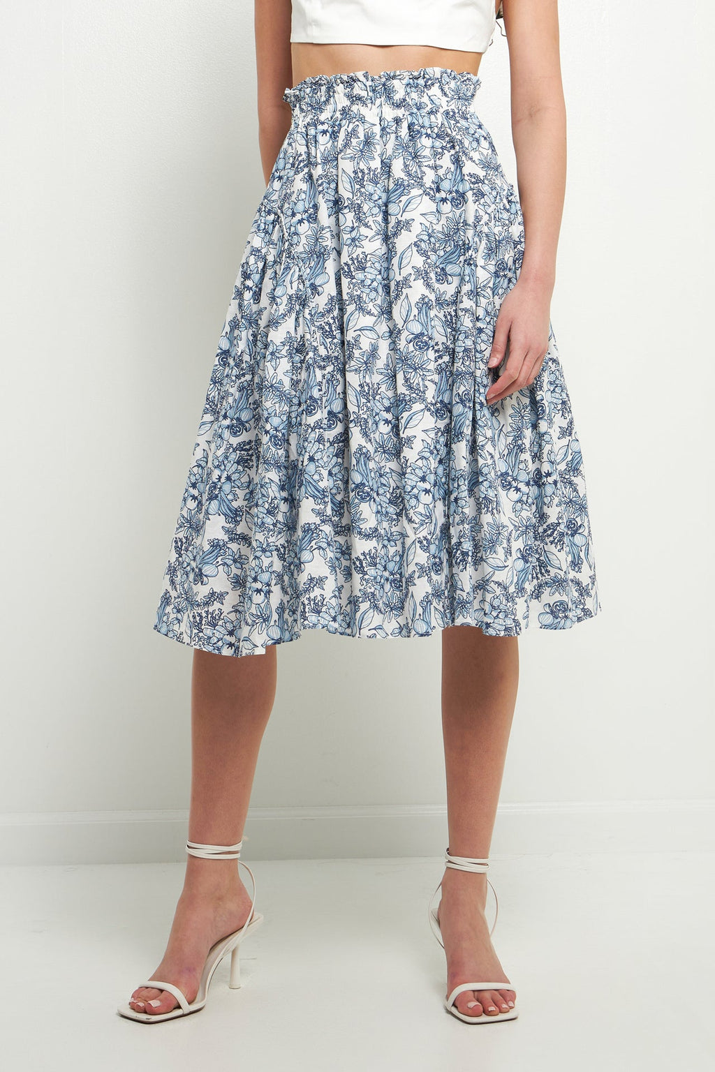 Print Linen Midi Skirt