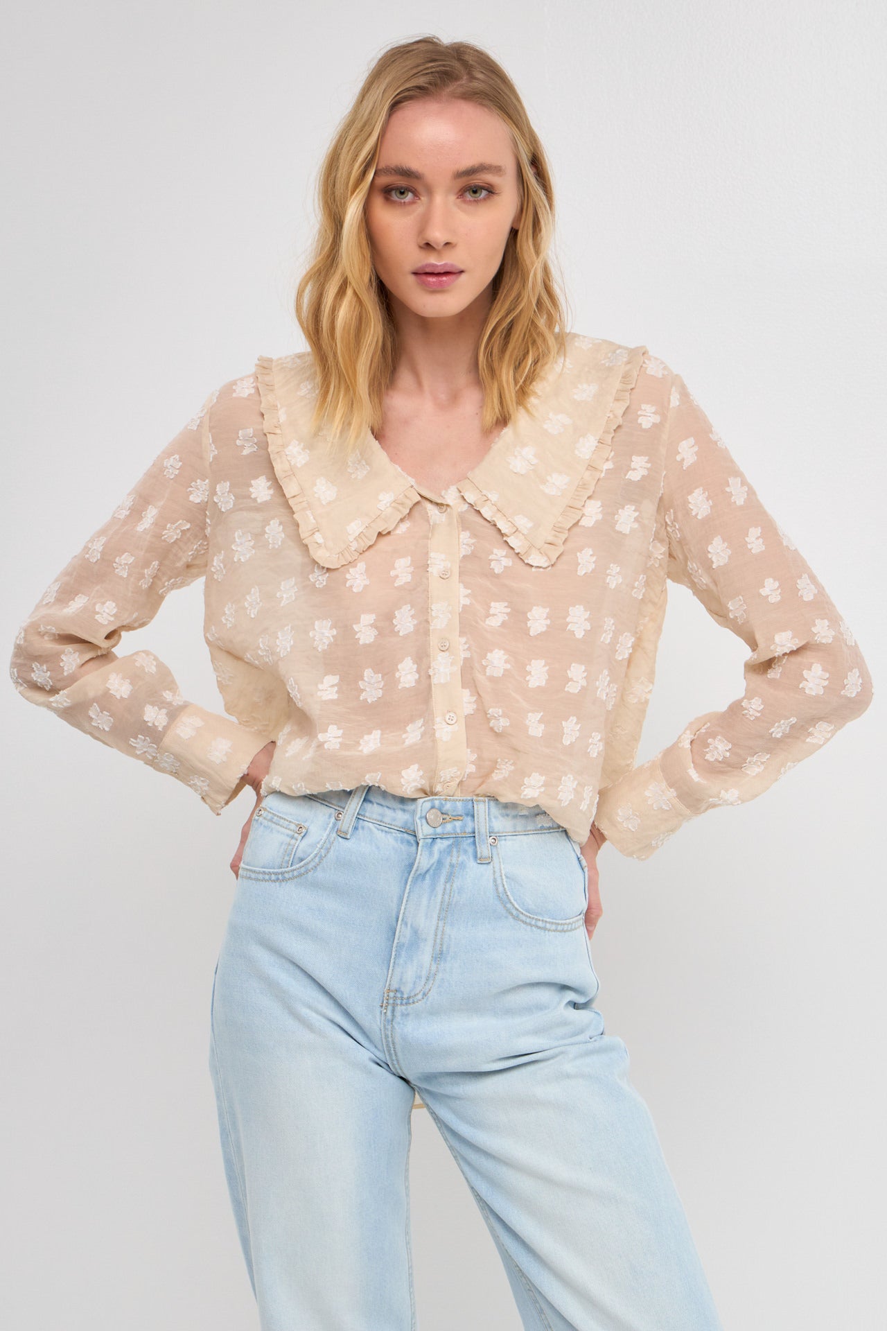 Sheer Shirt with Statement Collar
