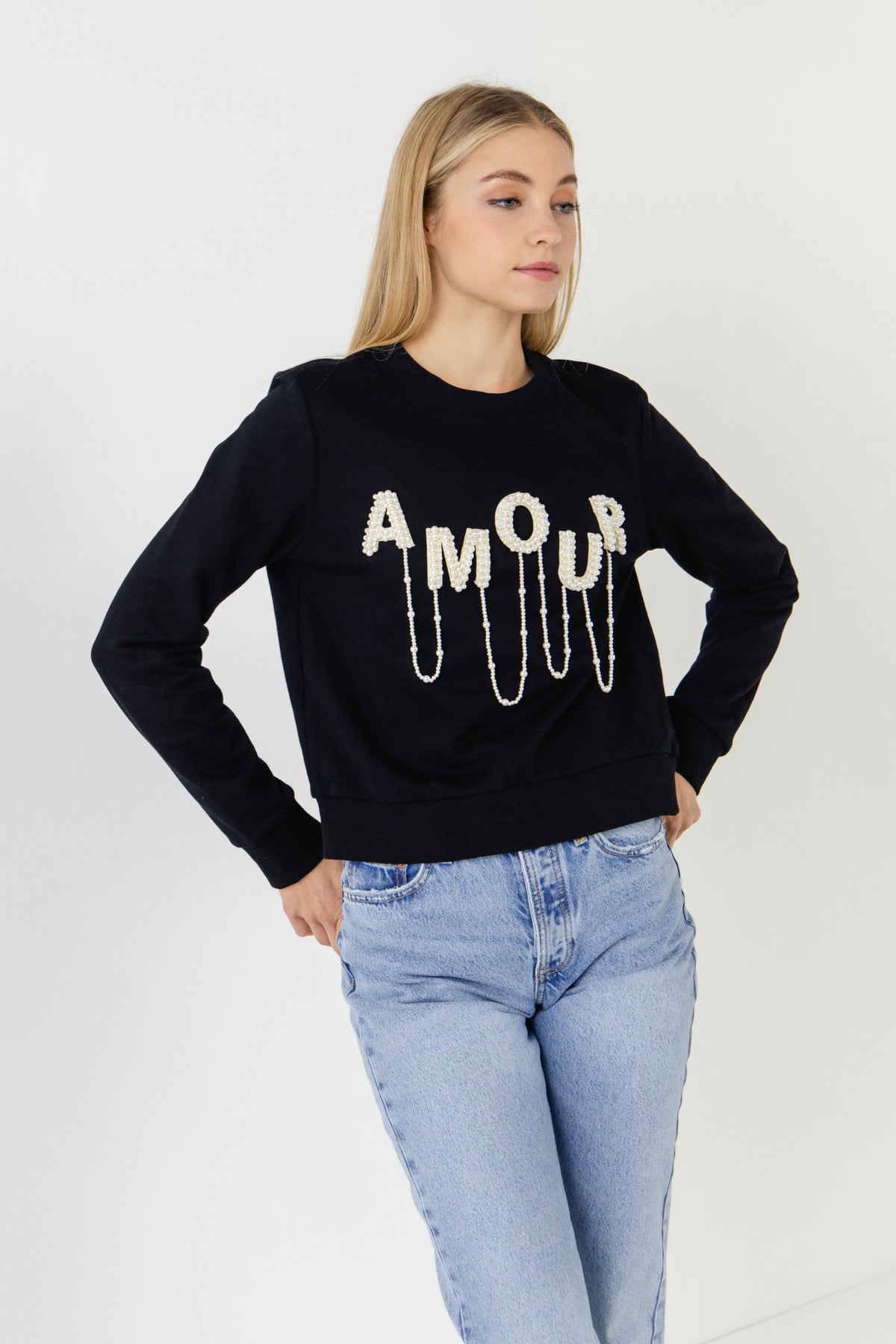 Amour Pearl Embellished Sweatshirt