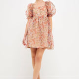 Floral Puff Mini Dress