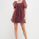 Floral Puff Mini Dress