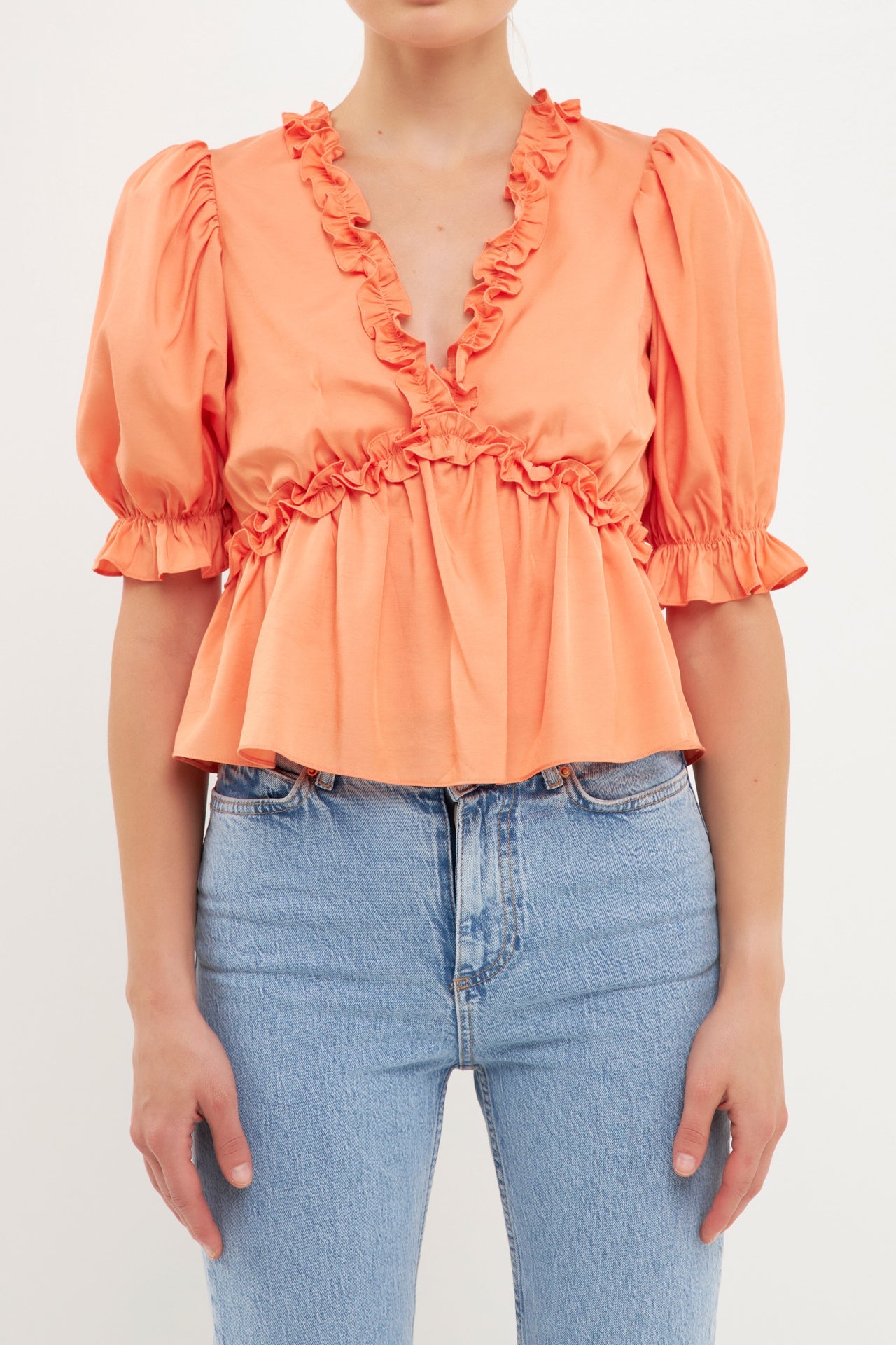 Ruffle Detail Top with Puff Sleeves – Endless Rose