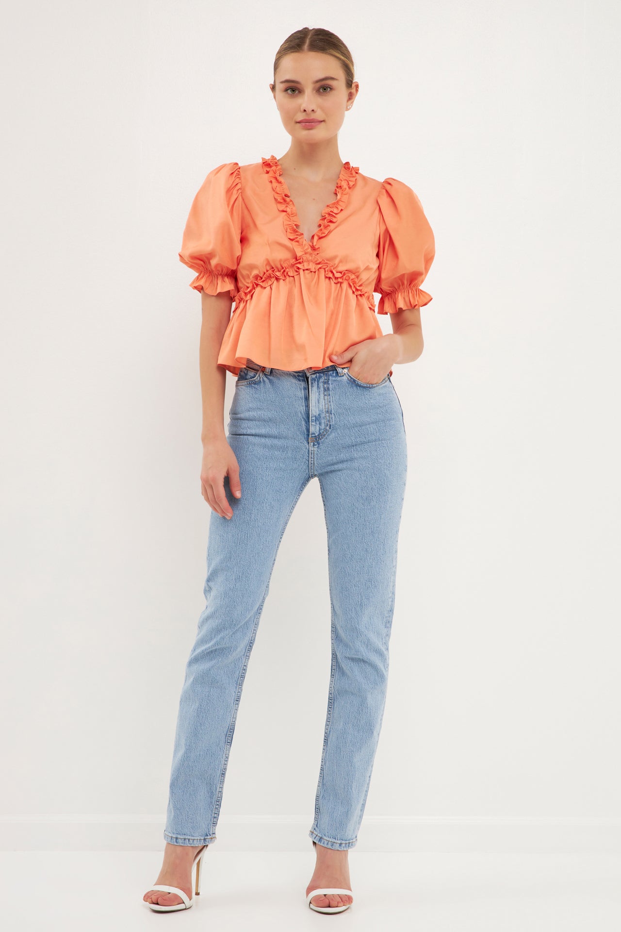Ruffle Detail Top with Puff Sleeves – Endless Rose