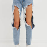 High Waist Destroyed Jeans