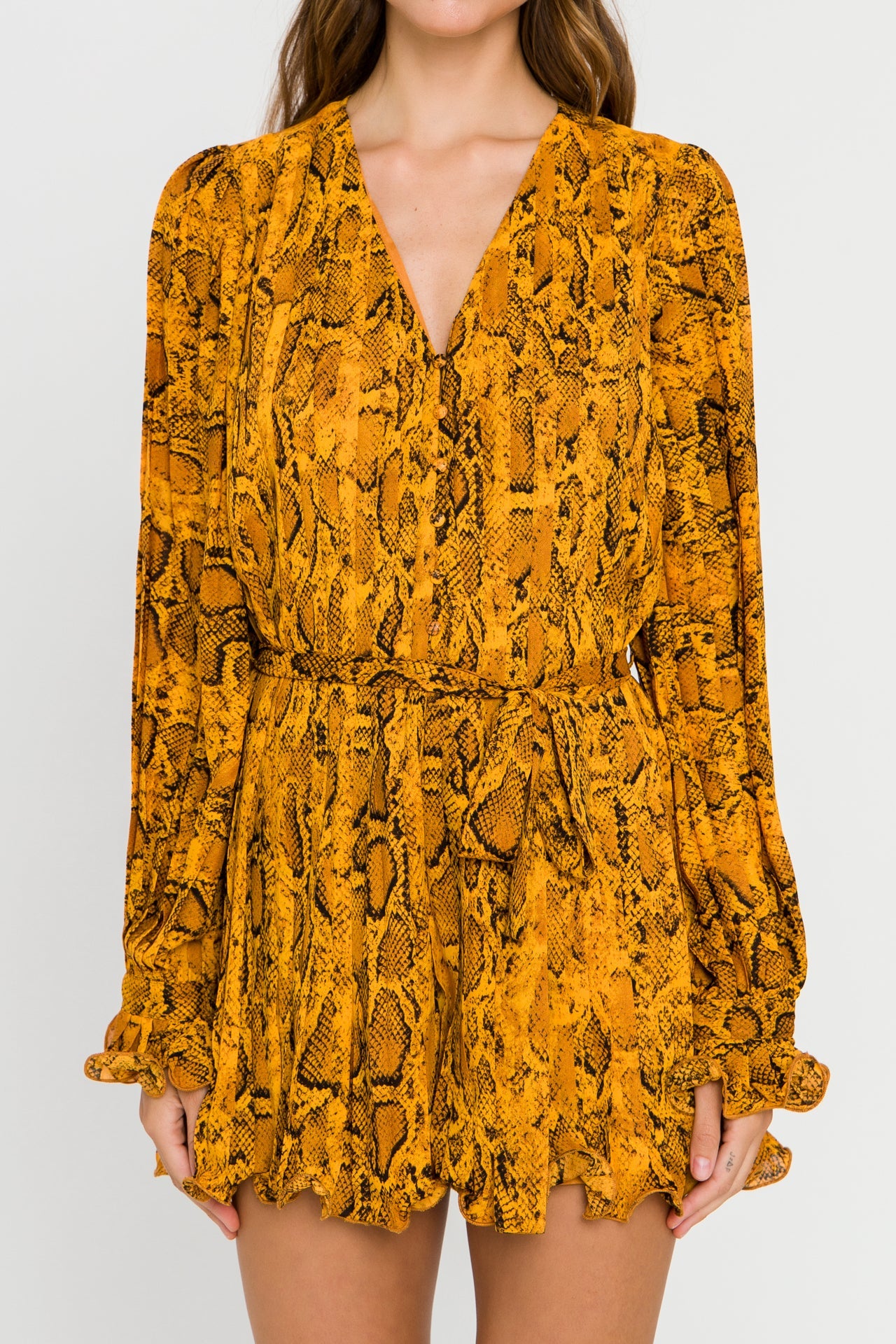 ENDLESS ROSE - Python Print Pleated Romper - ROMPERS available at Objectrare