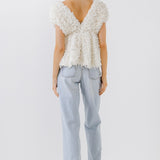 ENDLESS ROSE - Textured Top with Plunging Neckline - TOPS available at Objectrare